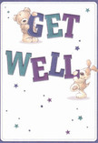 The cheerful charm of this get well card radiates through its endearing bear and puppy duo, each animatedly interacting with the bold, joyful 'Get Well' letters. Colours of indigo, teal, and aqua stand out confidently against a gentle, cream background, reflecting the vibrant palette seen in Isleworth's springtime bouquets. Twinkling blue and purple stars bring extra vitality, their hopeful sparkle a subtle reminder of the comfort we share as neighbours along the Thames. Both animals are illustrated with a tactile softness-a bear you want to hug, a puppy whose ears invite fond strokes-conveying a sense of warmth and care akin to the feeling of receiving a lovingly arranged bouquet from Flowers Isleworth. The entire scene imbues a message of optimism and heartfelt encouragement: an ideal companion to floral gifts sent across local addresses from St Margaret's to Osterley, perfect for those deserving of a gentle boost on their way to wellness.