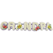 A long, horizontal floral display spells out the word "GRANDPA" in emphatic block capitals, laid against a plain white background that allows the flowers and craftsmanship to stand out clearly. Each letter rises in three-dimensional form and is completely blanketed with small white chrysanthemums, the blooms pressed tightly together so that their many soft petals form a continuous, plush surface. This uniform field of white conveys purity and serenity, creating a gentle visual rhythm from the "G" all the way to the final "A." Encircling the base of every letter, a slim band of pale lavender ribbon creates a delicate trim, helping to define the shapes while adding a cool, calming note of colour. The letters are supported on dark green rails, discreetly glimpsed where the flowers dip, giving a hint of the sturdy framework that keeps this substantial tribute poised for display at a church, crematorium, or graveside in Isleworth. Carefully placed accent sprays add character and emotion: the "G" and "D" each feature lush clusters of deep red anthuriums with their waxy, heart-shaped spathes and bright yellow spadices, set into glossy green foliage and touches of purple fillers, symbolising deep love and remembrance. The first "A" and the last "A" echo one another with sprays of yellow-green orchids, their long, graceful blooms opening from rich green leaves, bringing a note of hope and elegance. This "Grandpa" tribute feels like a tender message from family, perfectly suited to rest beside the coffin or near the front at a service close to Isleworth's tree-lined streets and riverside paths, quietly honouring a life well lived.